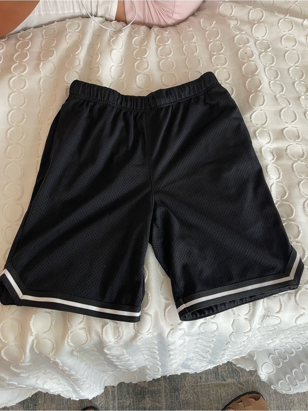 Old Navy Black Athletic Mesh Shorts with White and Gray Trim